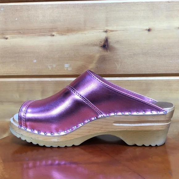 Troentorp of Sweden Mariah Metallic Hot Pink Clog Sandal Leather 8-8.5 38 - Picture 7 of 16